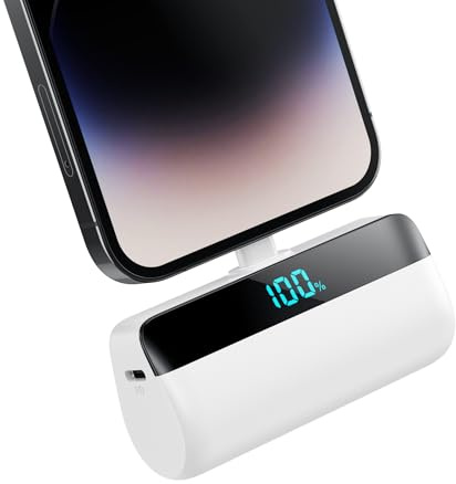 Feob Mini Powerbank für iPhone 5200mAh, 20W PD Schnelles Aufladen Power Bank Klein Ultrakompakter mit LED-Display, Externe Akkupack kompatibel mit iPhone 14/14 Plus/13 Pro/13/12/11/XS/XR/8/7/6-Weiß