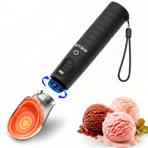 Cuillère à glace chauffante, cuillère à glace électrique rechargeable avec écran LED, chaleur portable à 4 niveaux 40-70 °C, 2500 mAh pour glace dure, convient au lave-vaisselle