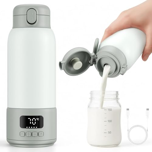 Portable Bottle Warmer for Travel,500ml Baby Milk Warmer for Breast Milk,Formula or Water,Fast Heating and Long Battery Life 16000 mAh,for Car and Plane Travel