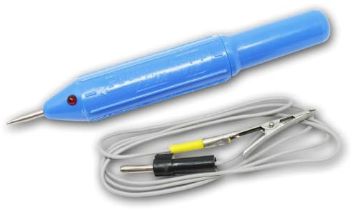 Original PrüfFix Durchgangsprüfer mit LED-Anzeige & lautem Signal-Ton, Prüfstift – einfache bewährte Technik aus DDR-Zeiten, Kurzschluss- und Leitungsprüfer, Prüfkabel mit Abgreifklemme im Plasteetui