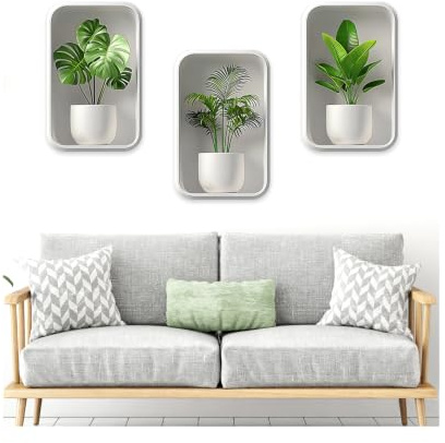 3 Pièces Stickers Muraux Plantes 20 X 30 CM,Autocollant Mural Plante Vert,HMCEY Wall Stickers Muraux Salon,Autocollant Mural Décoratif Salon,Décoration Murale pour Salle de Bain, Chambre, Cuisine