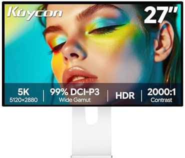 Kuycon G27P 27-inch 5K Monitor, Glossy, 5120x2880 218PPI IPS Professional Desktop Display, 99% DCI-P3, 2000:1 Contrast, 600 nits, CNC Aluminum Height Adjustable Stand (Minimalist - with Stand)