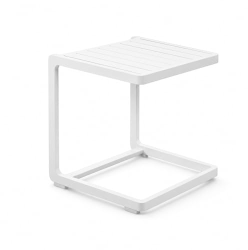 Brigros Estosa - Tavolino Basso da Esterno in Alluminio 41,5x41,5x45 cm per Lettini Prendisole Chiara, Tavolino da Giardino Piccolo (Bianco)