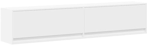 RJPLMFV Meuble TV Mural Blanc LED 180x31x38 cm | Bois d'ingénierie, Lumières LED RVB, Rangement pour magazines et DVD, Fixation murale incluse