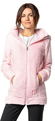 Sublevel Damen Fleece-Mantel: Kuschelige Teddyfleece Kapuzenjacke, Langarm, Warm und Bequem, Freizeitjacke in Schwarz, Rosa, Weiß, Grau rose S