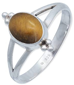 Ring 925 Silber Tigerauge brauner Stein Edelstein echt Silber Damen Sterling Silber Geschenk (MRG-111-18-(54))