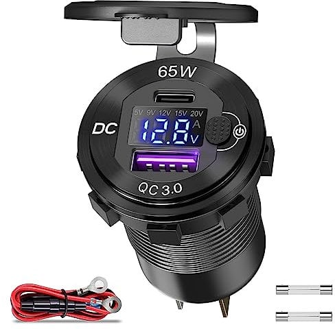 83W Metall USB C PD Steckdose 12V: Typ C Auto USB Buchse Einbau Dose Wasserdicht 12 Volt DC KFZ Adapter mit Schalter LED USB Anschluss für Laptop MacBook iPhone Samsung Wohnmobil Boot LKW Wohnwagen