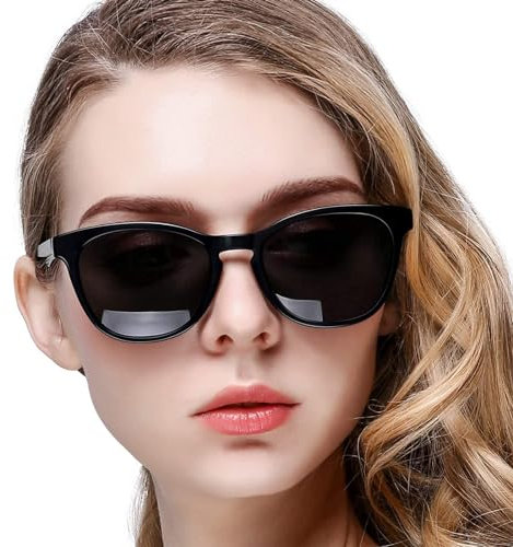 KANASTAL Sonnenbrille Damen Polarisiert Schwarz Glänzend Klassisch Retro Vintage Sonnenbrillen Frauen mit UV400 Schutz