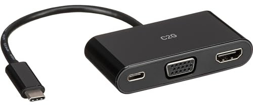 C2G 26884 USB-C to HDMI and VGA Adapter Converter with Power Delivery - Black - External Video Adapter - USB-C - D-Sub, HDMI - Black