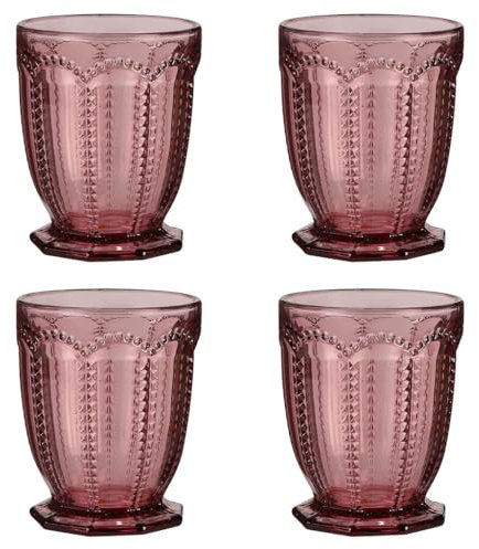 Set of 4 Embossed Pink Diamond 290ml Tumbler Drinking Glasses Alfresco Dining Glassware (DA05)