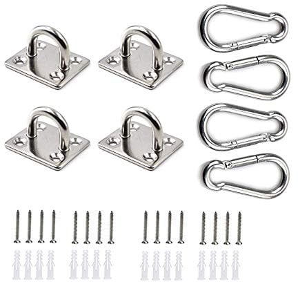 HOMPER M5 4Stück Edelstahl Karabiner und Augplatte mit Öse, für Decksplatte Sonnensegel Decken Wand Befestigung Haken,mit Schrauben