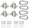 HOMPER 4Pcs M5 304 Stainless Steel Oblong Pad Eye Plate and 4Pcs Carabiner Clips, Marine Hardware Staple Hook Loop With 16 Screws and Plastic Plugs