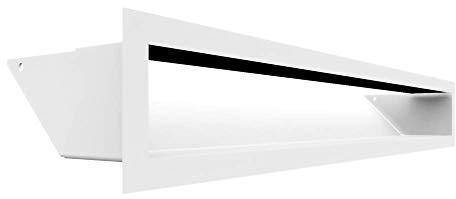 KRATKI Lüftungsgitter LUFT | Warmluftgitter 9 x 60 cm | Weiß | Abluftgitter für Kamin Belüftung | Lufteinlass in einem Winkel von 45 Grad | überhitzungbeständig | Ideal für moderne Innenräumen