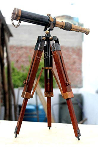 Nautical Replica Hub Télescope espion vintage en laiton avec trépied unique en bois, télescope de bureau, décoration d'intérieur antique