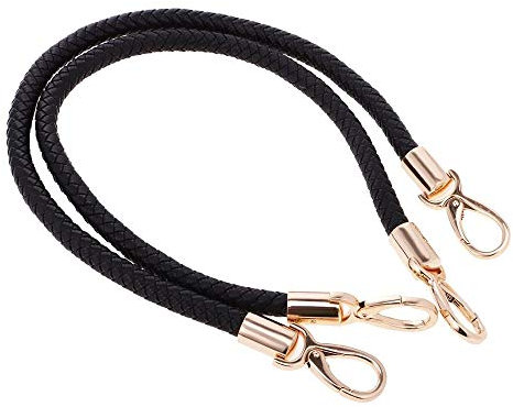 POFET 1 paio di maniglie di ricambio per borsa a tracolla, manici in pelle intrecciata con ganci girevoli in metallo, colore nero