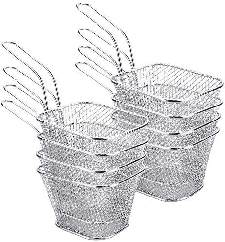 DECARETA 8 Stücke Frittierkorb Klein Servierkörbchen für Pommes Mini Pommes Körbchen Pommeskörbchen Edelstahl Friteusenkorb Frittierkörbchen zum Servieren für Pommes Frites Garnelen Zwiebelringen
