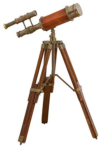 Double telescope binoculars spyglass wooden tripod brass antique style