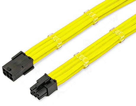 Shakmods 6 Pin PCIE GPU Graphics Card Sleeved Extension Cable 30cm + 2 Cable Combs (Yellow)