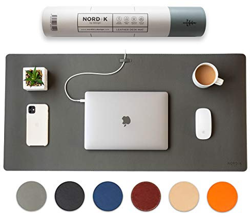 Nordik Leder-Schreibtischunterlage, Kabel-Organizer (Alaskan Grau, 89,9 x 43,2 cm) Premium-Mauspad für Heimbüro-Zubehör – rutschfestes, veganes Leder Schreibtischunterlage Schutz & Schreibunterlage