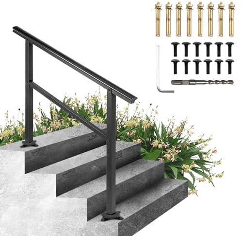 VEVOR Handlauf für Außentreppen, 3–4 Stufen, Outdoor-Handlauf, verstellbarer Aluminium-Treppen-Handlauf, verdicktes Treppengeländer für Veranda-Geländer, Deck-Handlauf