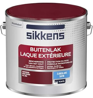 Sikkens - Peinture Laque Extérieure Bois et Fer - Finition tendue, sous-couche intégrée, facile à appliquer - Satin Rouge Basque 2,5 L