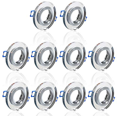 Maxkomfort 10x Glas Einbaustrahler + GU10 Fassung RUND Einbauspot Einbauleuchte Rahmen Rostfrei Deckenspot Strahler Spot 3107