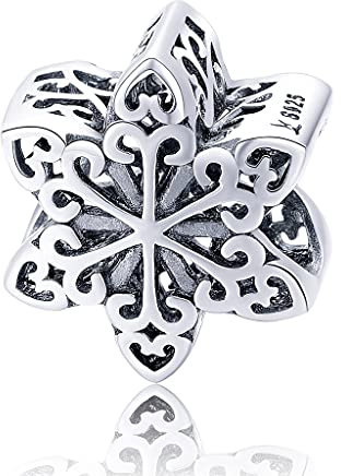 Teleye Armband Charm Bead Schneeflocke DIY Charm 925 Sterling Silber passt Pandora Armband Halskette, European Charms Bracelet (SCC719)