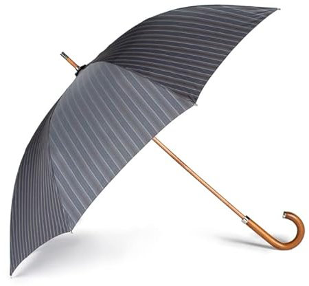 Herren-Langschirm VOGUE Luxury Collection, bedruckt, klassisch und sehr elegant, mit Piantino-Holzgriff, Pongee-Stoff und verchromten Veredelungen. Ein echter Luxus für regnerische Tage. (Streifen)