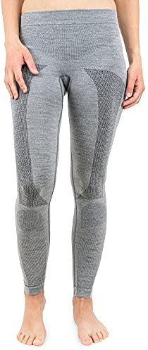 Merino & More Merino Unterhose Damen - Funktionsunterwäsche Merinowolle - Premium Funktions Skiunterhose lang - hellgrau Gr. M