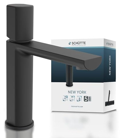 Schütte 33616 NEW YORK Waschtischarmatur mit Ablaufgarnitur, Mischbatterie mit Pop-Up Ventil, Badarmatur Waschbecken, Einhebelmischer Badezimmer, Wasserhahn Bad, Schwarz