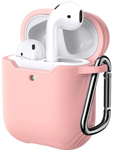 JETech Hülle für AirPods (1. & 2. Generation), PC und TPU, Schutzhülle mit Schlüsselanhänger (Rose)