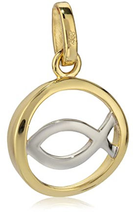 NKlaus Kettenanhänger Christus Fisch 333 Gelb Gold 8 Karat poliert kleines Christliches Symbol D 11,4mm Amulett rhodiniert 2252