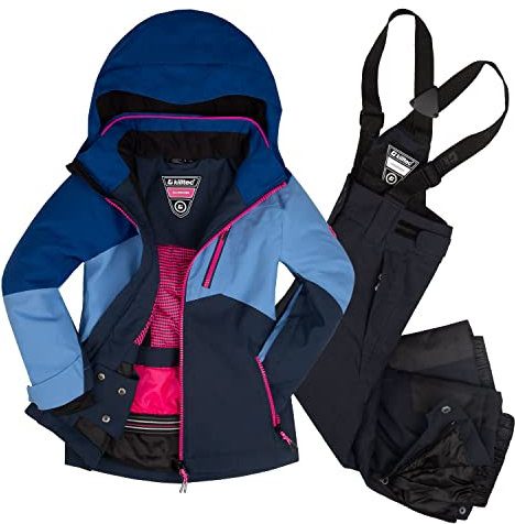 Killtec Mädchen Skianzug Größe 116 wasserdicht 10.000 mm Wassersäule - Skijacke Blau Dunkelblau, Skihose Anthrazit
