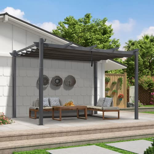 PURPLE LEAF 2.89 X 4 M Pergola Against the Wall with Roof, Large Garden Metal Pergola for BBQ, Outdoor and Patio, Grey