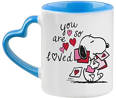 You are So Loved Mug, Cartoon Mug Gift, Valentine's Day Gift, Cute Mug Gift, Gifts for Your Loved Once, Valentine Mug Coffee Tea Mug 11oz Heart Handle Ceramic Mug. (Blue)