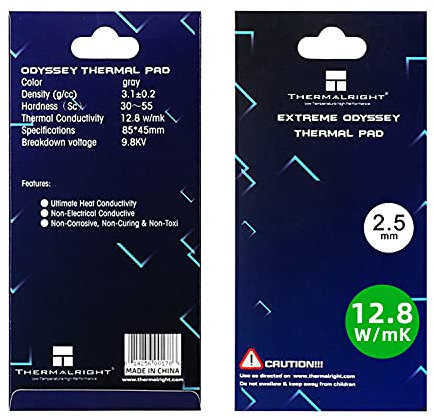 Thermalright Thermal Pad 2.5mm 12.8 W/mK, 85x45x2.5mm, Non Conductive Highly Efficient Heat Resistance, Odyssey Silicone Thermal Pads for PC PS5 PS4 Laptop Heatsink GPU/CPU/SSD/IC/VRAM/LED Cooler