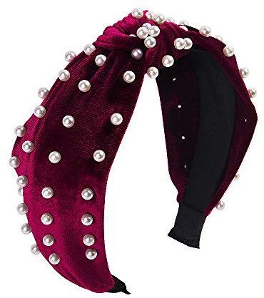 Haarreifen Damen,Samt-Perlen-Stirnband,Wunderschön Stirnband Haarschmuck Haarreifen,Breit Retro Stirnband Haarreifen,Stoff Haarreif für Frauen Mädchen Lieferungen,für Mädchen Damen für Make up,Altrot