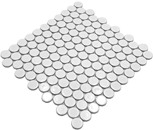 Mosaik weiss Knopfmosaik Rundoptik Keramik glänzend Rund Wand Boden Küche Bad Dusche