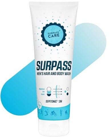 SURPASS - Duschbad Sport - 2in1 Duschgel und Shampoo Männer - Shower Gel nach Sport, Body Wash für Sportler - mit SEPITONIC 3M Magnesium, Feuchtigkeitsspendend & Regenerierend - 250 ml