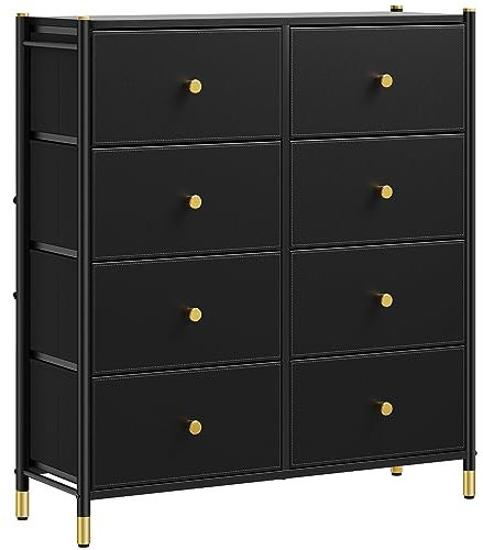 YITAHOME Kommode,komodenschrank für Schlafzimmer, 8 Schubladen aus Stoff mit Griffen,Kommode Schwarz mit Schubladen