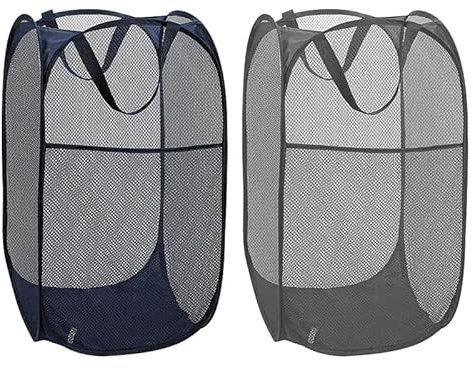 2er-Pack Pop-Up-Wäschekörbe, Faltbarer Wäschekorb aus Mesh mit verstärkten Tragegriffen, Faltbare Pop-Up-Wäschekörbe für Kinderzimmer, Studentenwohnheim oder Reisen