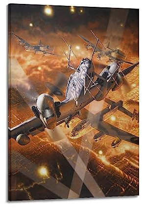 YBHF Vintage WWII Bomber Poster Messerschmitt Bf 110 Poster Wandkunst Druck Retro Ästhetische Raumdekoration Malerei Leinwand 40 x 60 cm Rahmen Stil