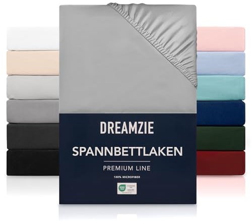 Dreamzie Spannbetttlaken 200x200 cm - Hoher Steg bis 33 cm - 100% Mikrofaser - Grau - Schadstoffgeprüft (Oeko TEX), Bettlaken mit Gummizug