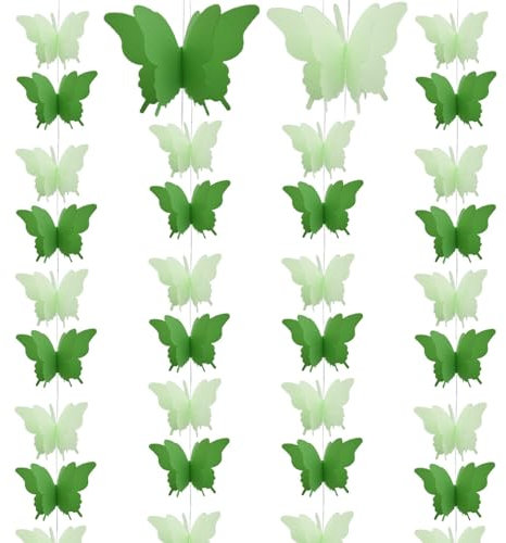 Ruidee 4 Stück Papier Schmetterling Banner 2.8m 3D Schmetterling Girlande zum Aufhängen Bunte Schmetterlings Papiergirlande für Hochzeit,Geburtstag Party Dekoration (HD/Green)