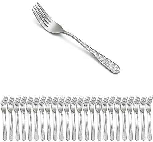 Evanda Dessert Forks Set of 24 Pack, Stainless Steel Vintage Elegant Special Hammered Handle Pastry Fork, Family Appetizer Fork for Fruit, Cake, Cheese, Party Trips, Easy to Clean, Dishwasher Safe