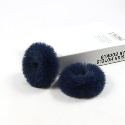 10 Stück Plüsch Haargummis aus Kunstfell Pelzig Elastische Baby Scrunchies Flauschig Haarband Pompon Stirnbänder Haargummis Pferdeschwanz Halter Zubehör Haarschmuck für Frauen Mädchen -Dunkelblau #2