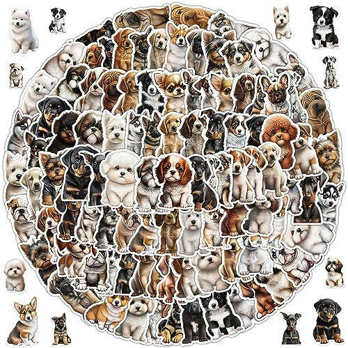 100 Pcs Cute Dog Stickers Puppy Decals Vinyl Waterproof Stickers Decals for Kids Teen Laptops Water Bottle Notebook Luggage Skateboard Phone