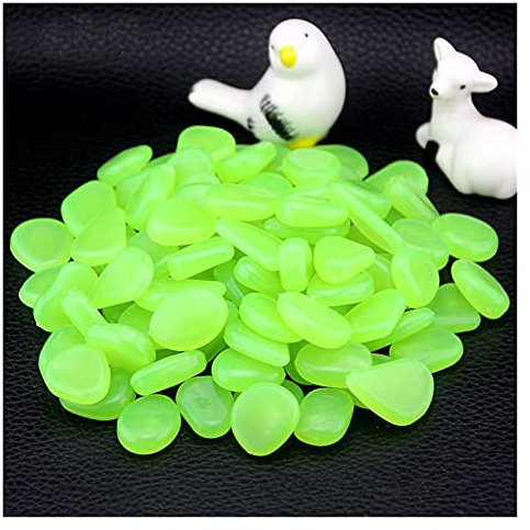 ZOLULA Dekosteine Kieselsteine 100 stücke Glühen im dunklen Garten Kieselsteine ​​für Gehwege Gartendekoration Glühspitzen Pflanzen Aquarium Leuchtsteine (Color : Green)