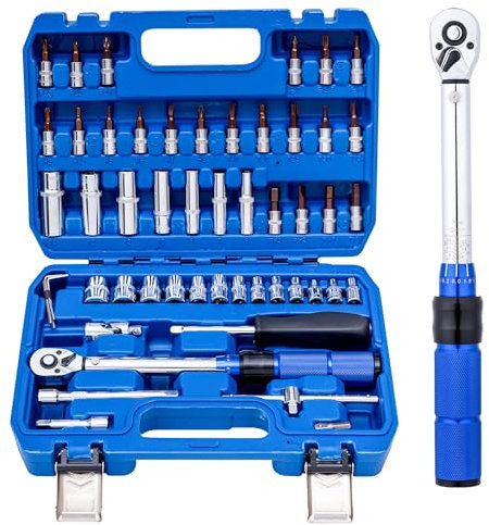 KATSU Llave Dinamométrica 1/4 Pulgada Juego de 50 Piezas, 2-24 Nm, CRV, 72 Dientes, ±3% Alta Precisión, para Reparación de Bicicleta y Moto