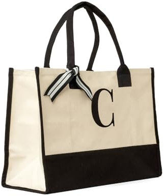 Elberfelder Leinen personalisierte Canvastasche l Geschenkidee l mit robustem Boden l mit Monogramm l Tote Bag l Handtasche l Oeko-Tex-Standard-100 l Einkaufstasche l 100% Baumwolle